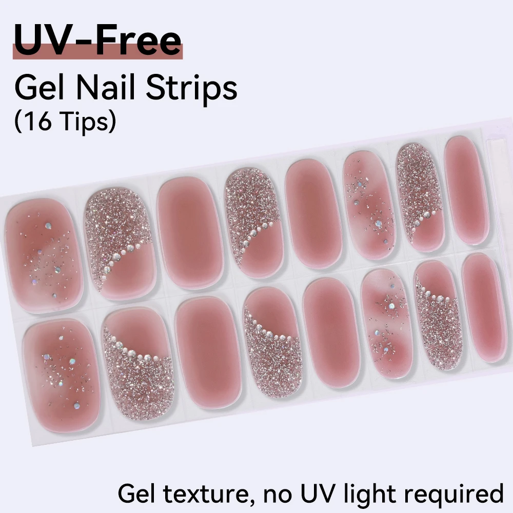 Gel Nail Stickers UV Cured-free Long-Lasting Color Nail Strips Patch Slider Sticker Full Cover Decal Nail Manicure Patch 16Tips