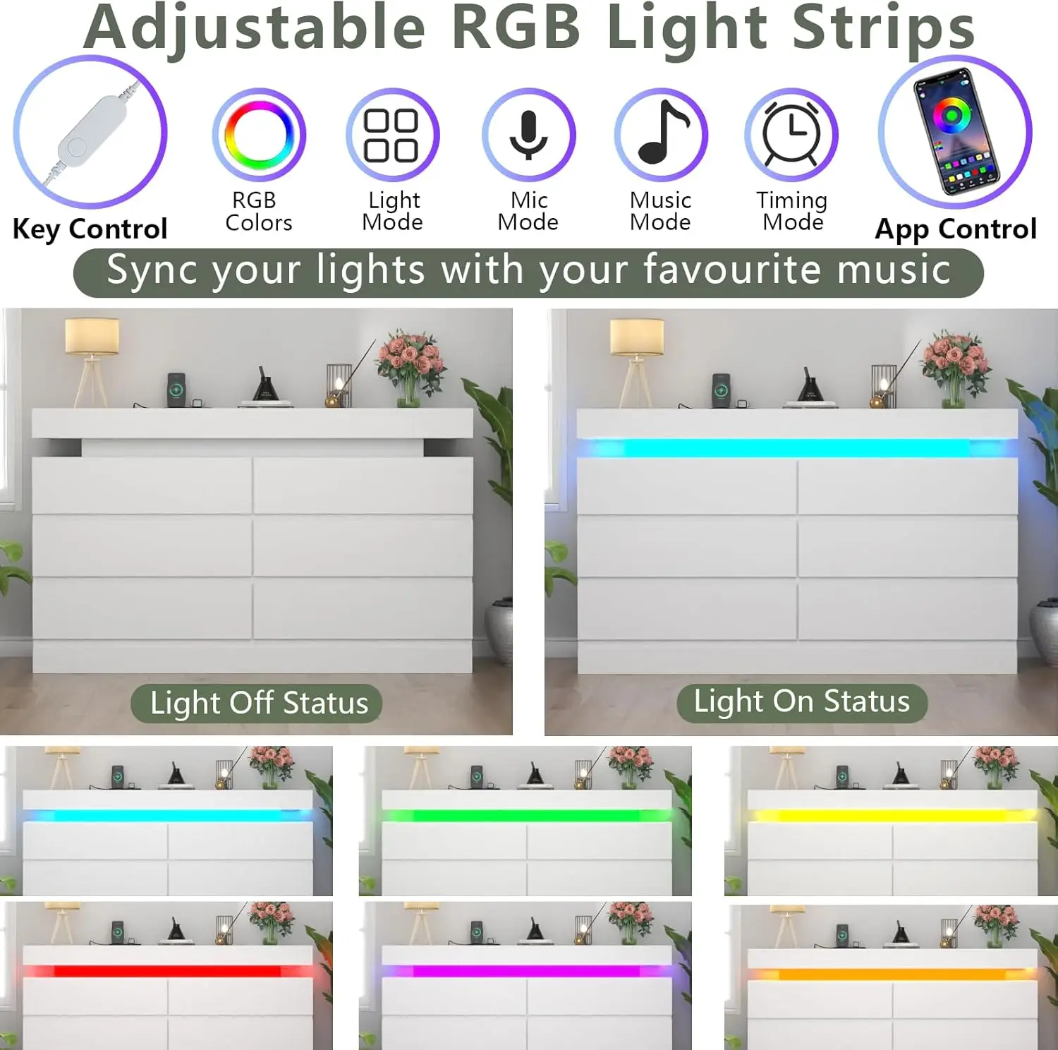 MELfur ser-Commode blanche avec prise de courant, commode avec lumière LED, moderne, commode de proximité pour Cisco, double largeur, 6