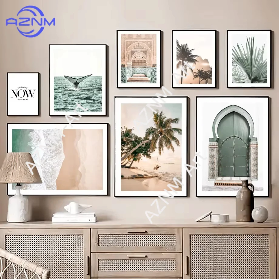 1 Stück, Palmenstrände, Meer, Wal, Leinwandgemälde, Islam, Wandkunst, Bilder, nordische Poster, Drucke, moderne Wohnzimmer-Heimdekoration
