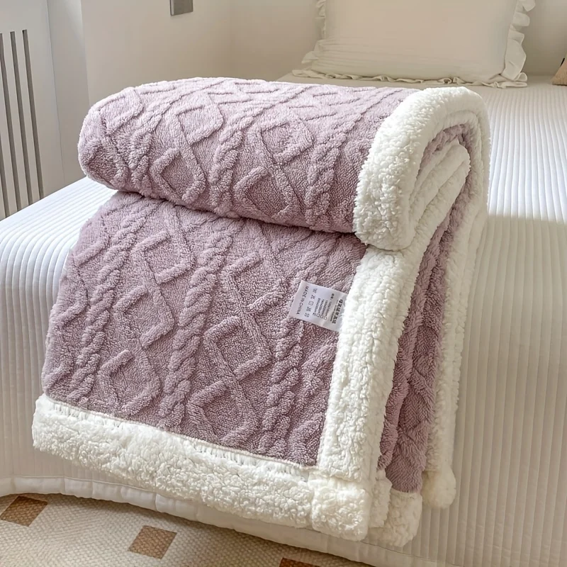 1pc Taffeta Double-Sided Lamb Wool Bed Blanket Winter Thickened Warm Sofa Blanket, Air Conditioning Blanket For All Seasons