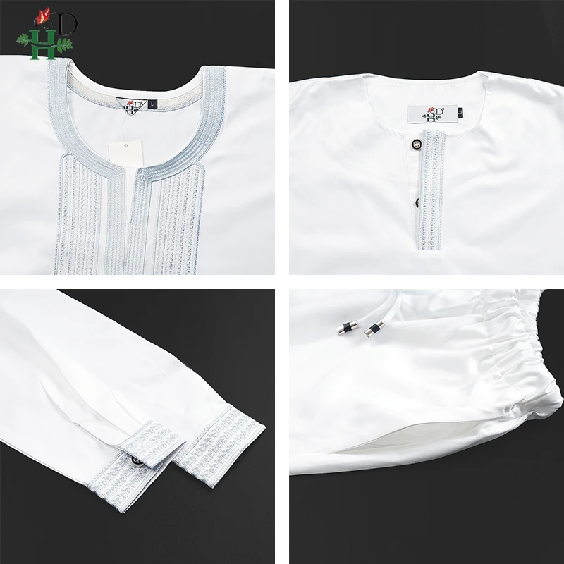 2025 New African Dresses For Kid Boy Traditional Embroidery Suits Tops and Pants 3PCS White Thobe Muslim Robe Child Wedding Wear