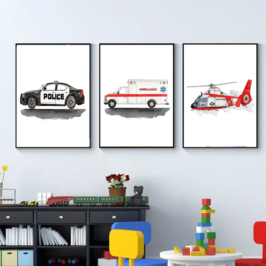 Firetruck Ambulance Tank Excavator Crane Bulldozer Wall Art Canvas Painting Posters And Prints Wall Pictures Boy Kids Room Decor