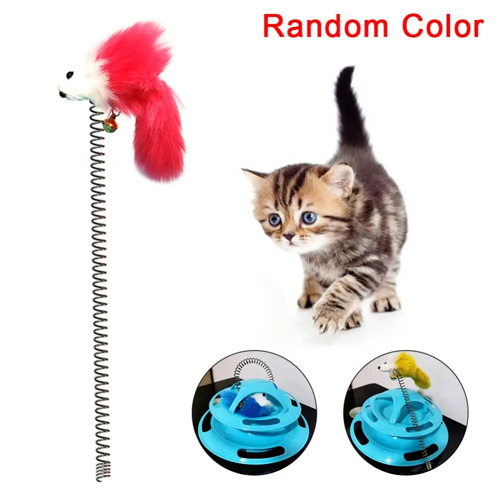 Pet Toy Cat Kitten Teaser Spring Mouse Interactive Toy Small Bell Turntable Replacement Head Feather