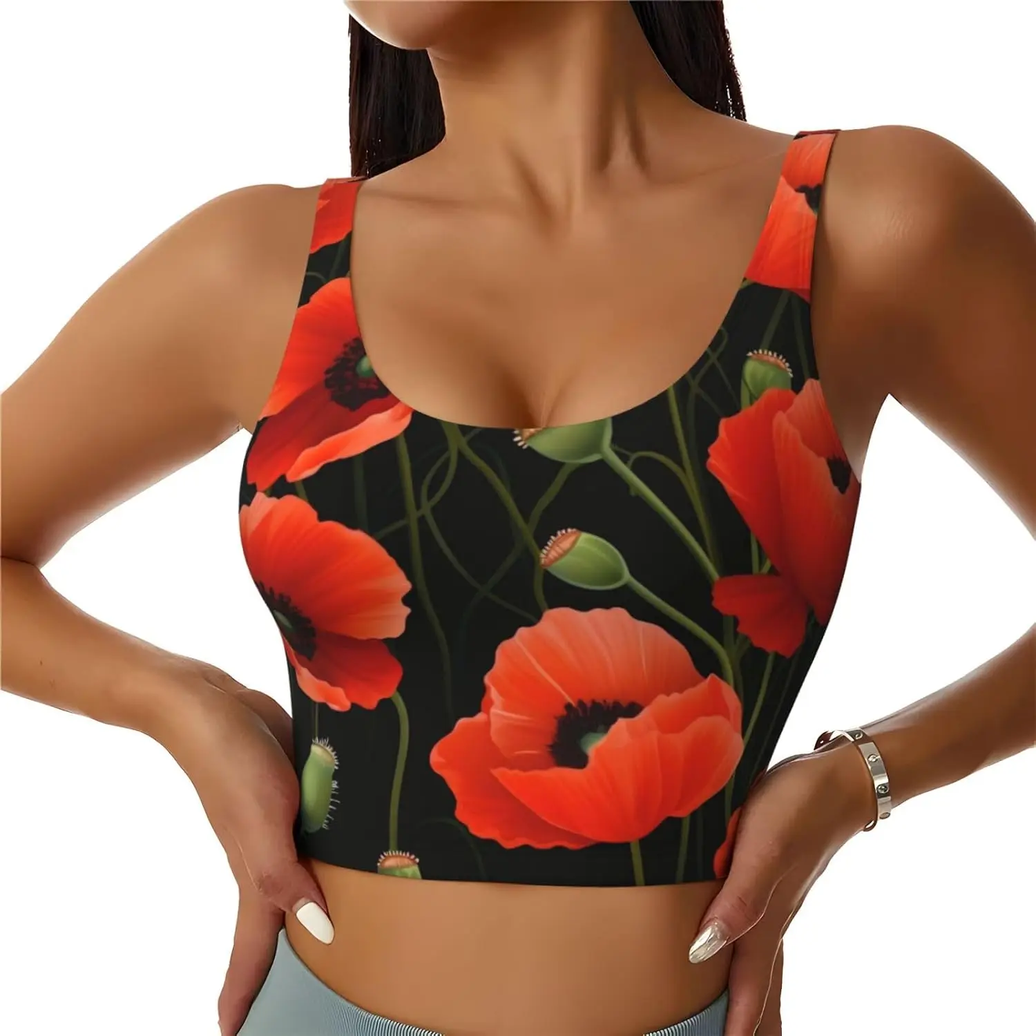 Poppy Flowers Print Women'S Sports Vest Women'S Aerobics Gym Dance Yoga Vest