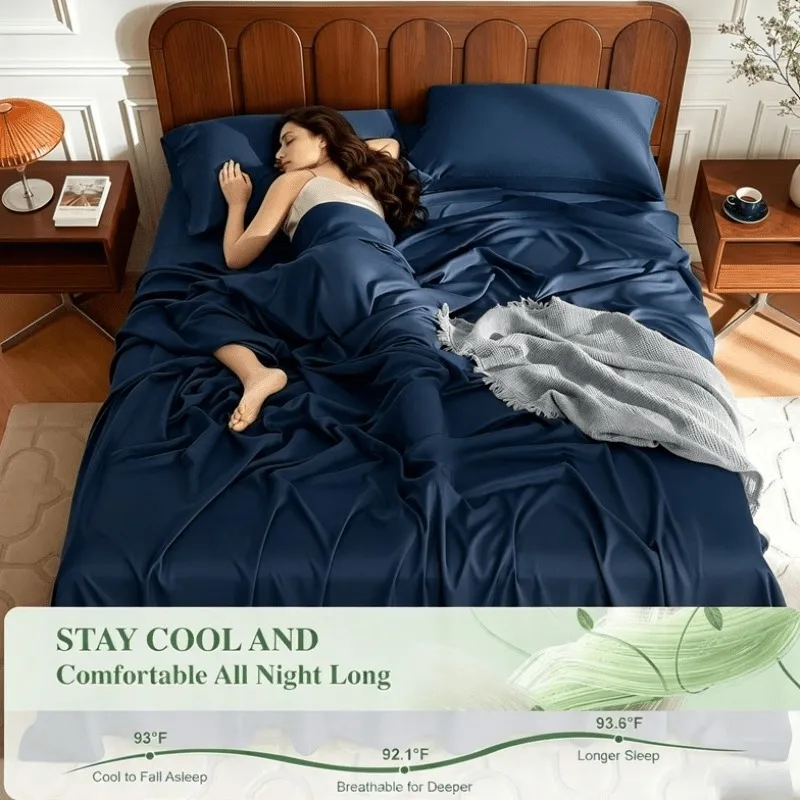 3pcs/4PCS Cooling Satin Bed Sheet Set, Shrink-Resistant, Fade-Resistant, Hypoallergenic, Breathable, Flat Sheet & Fitted Sheet & Pill
