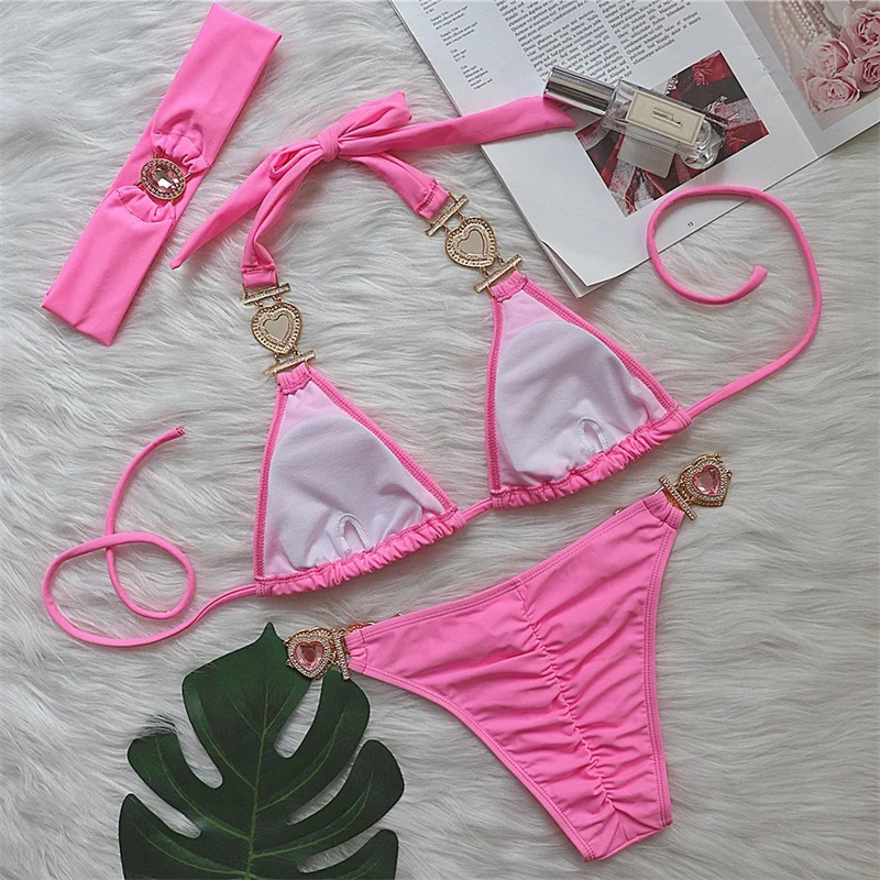 

Sexy Rhinestone Bandage Bikini 3 Pieces Set Women Swimwear Beach Bathing Suit Summer Swimming Suit Woman Swimsuit Female Bikinis