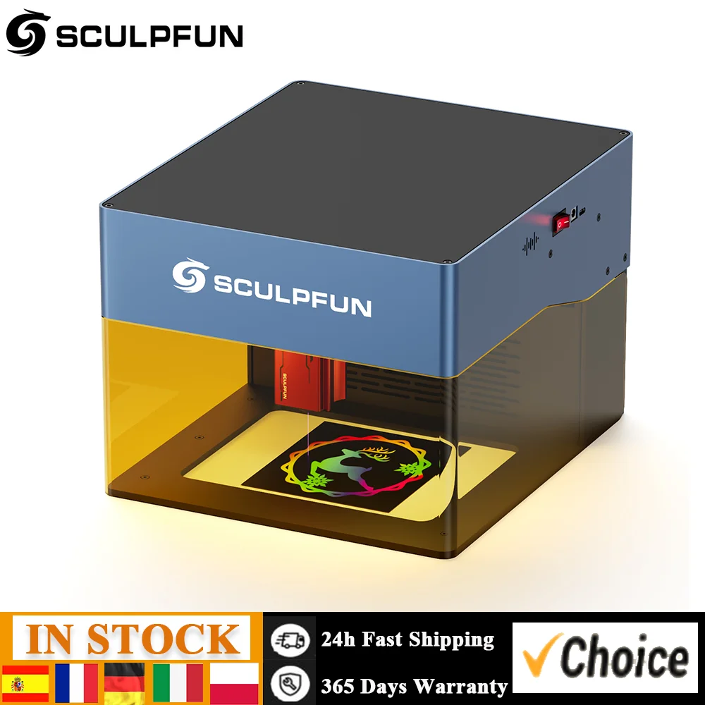 Sculpfun iCube Pro 5W Laser Engraver Machine with Smoke Filter Temperature Alarm Ultra Fine 0.06mm Laser Spot 130x130mm