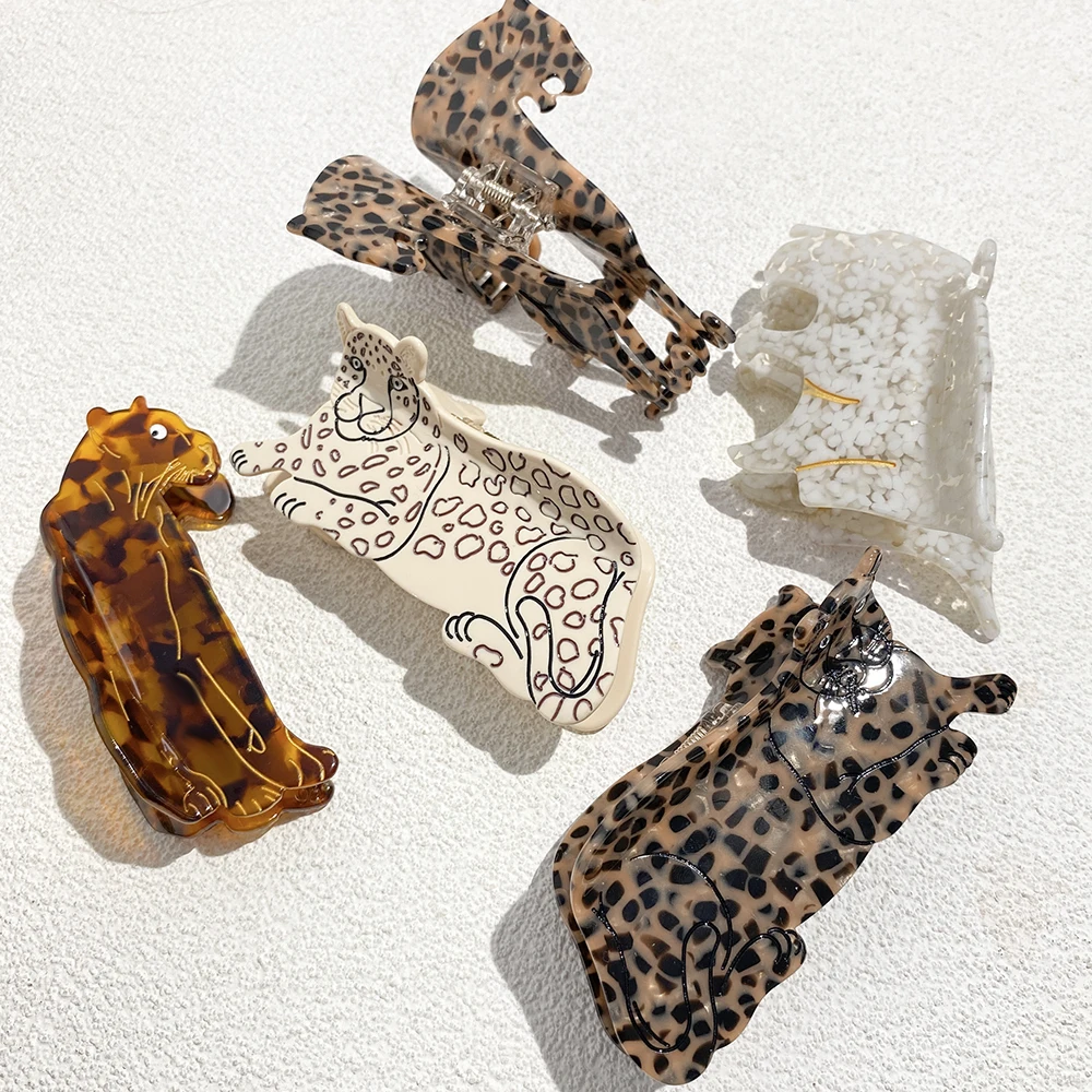 AENSOA Nischendesign Leopardenmuster Tiger Grab Cartoon Haarnadel Frauen Persönlichkeit Wildtier Essigsäure Clip Hinterkopf Hai Clip – Detail 4