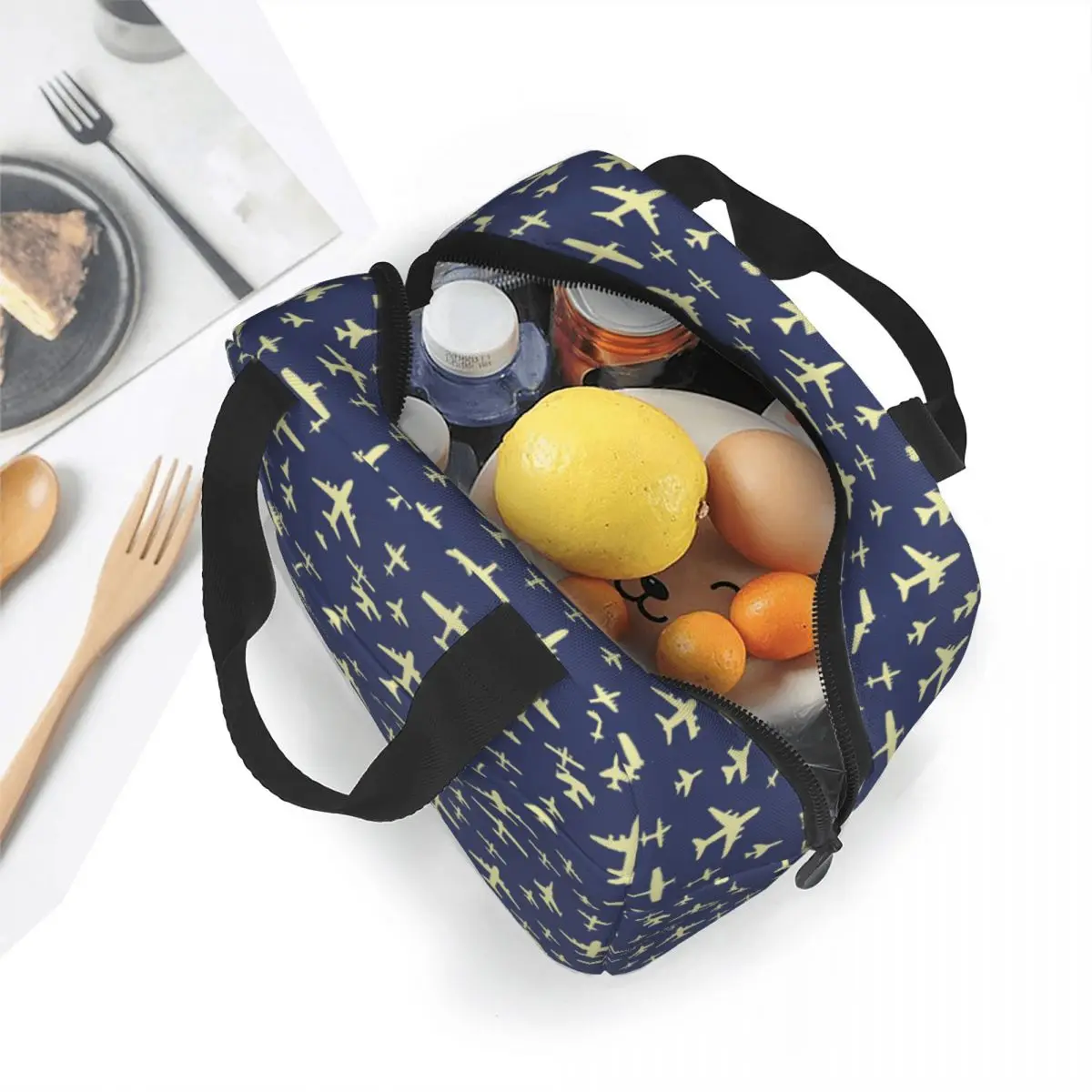 Fly Past Aeroplanes Insulated Lunch Bags Cooler Bag Lunch Container Pilot Air Fighter Tote Lunch Box Bento Pouch Work Picnic