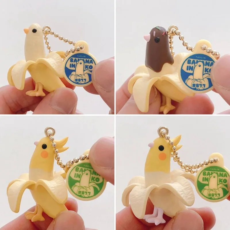 Japanese Genuine Gacha Scale Model Curative Interesting Banana Bird Cockatiel Birdling Bag Pendant Action Figure Toys