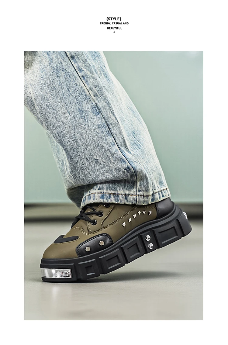 Modische Herren-High-Top-Stiefel, dicke Sohle zur Erhöhung der Körpergröße, vielseitige Freizeitschuhe – Detail 23