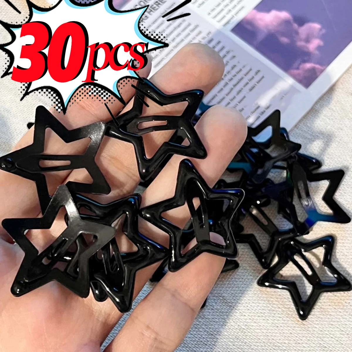 

Y2K Girls Black and Grey Star Bobby Pin Hairpin Cool Charm Metal BB Hair Clips For Woman Pentagram Harajuku Headwear Accessories