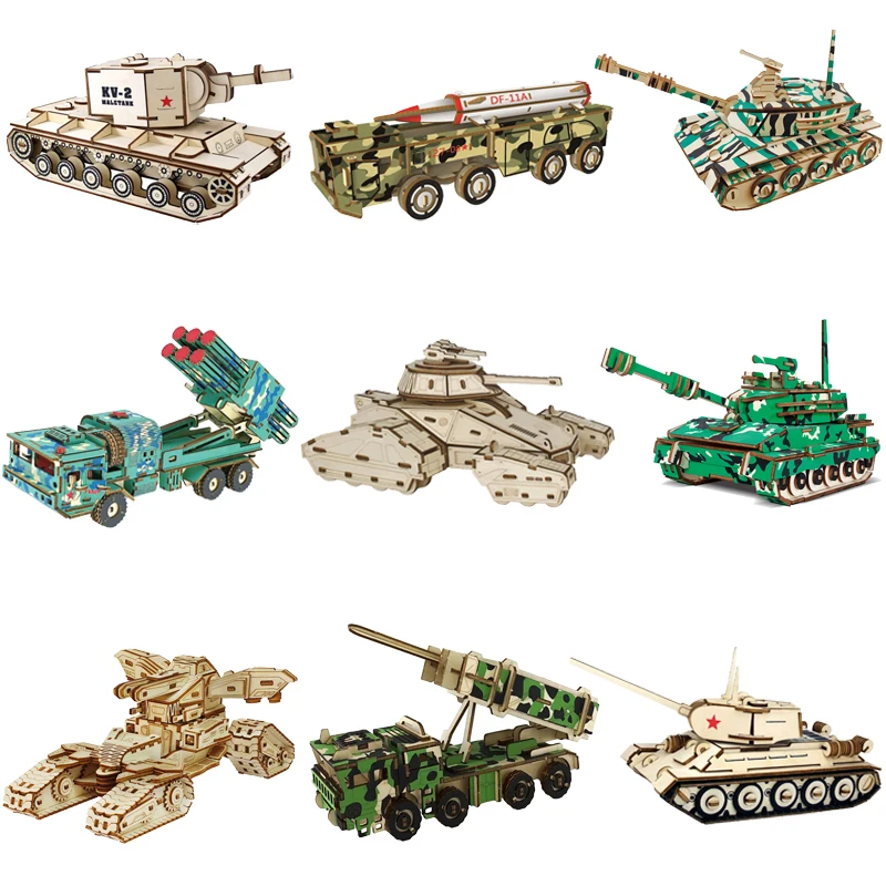 3D Wooden Puzzles Tank Model Building Kits Military Assembly Jigsaw Wood DIY Educational Toys For Children Boys Decoration