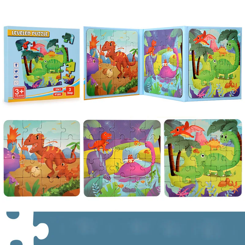 Puzzle Magnétique Dinosaures - 97 Pièces - 3 Puzzles 18x18 Cm - Aimants Puissants - Dès 3 Ans