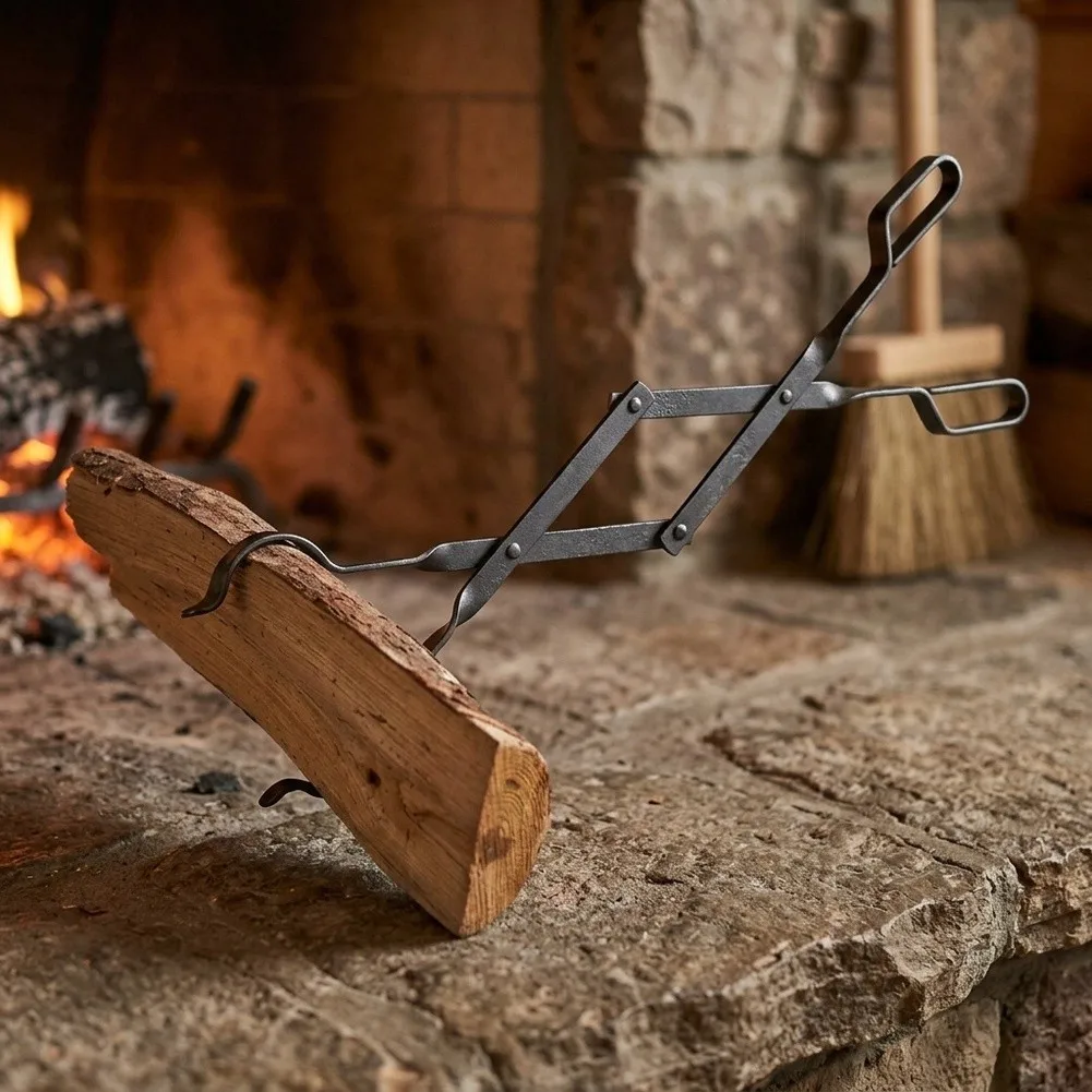 Fireplace for tongs Made of Reinforced Iron for Consistent Log Handling Compact When Folded for Easy and On Site Deployment