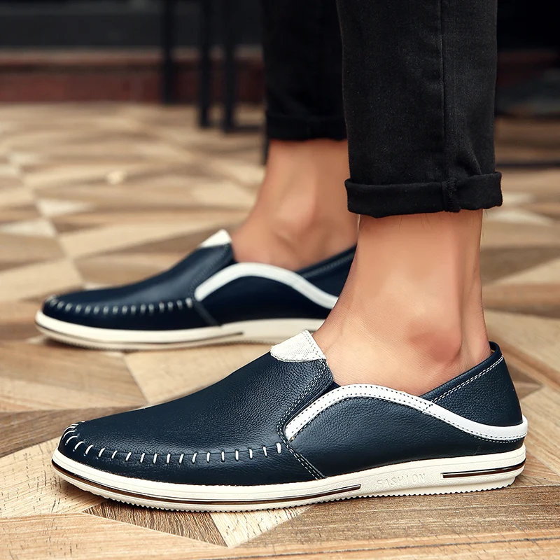 

Luxury Shoes for Men Casual Shoes Lightweight Genuine Leather Male White Sneakers Handcrafted Brand Slip-on Loafers