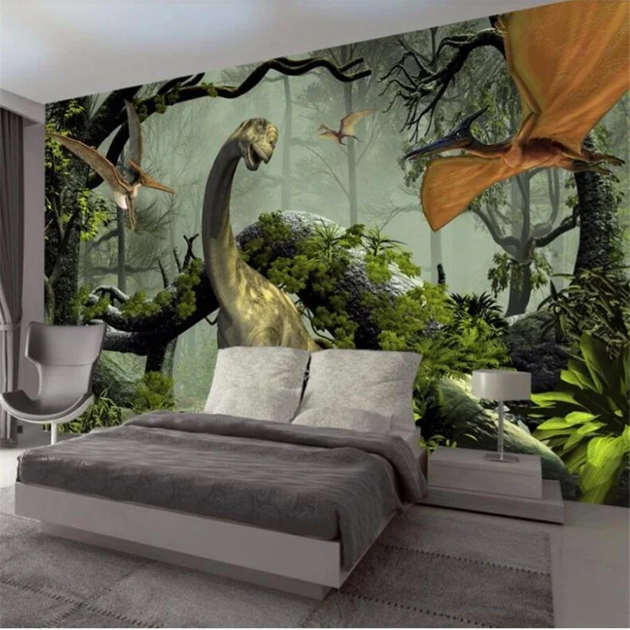 wellyu Custom wallpaper 3D Photo mural hand-painted dinosaur Tyrannosaurus fresco TV background wallpaper 3d papel de pared обои