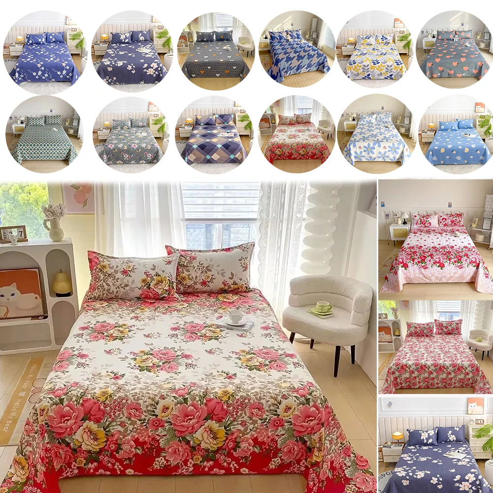 

Bed Sheet Full Sets Flower Printed Flat Bed Sheets Sabanas Cama Individual Single/Queen/King Bedsheets for Double Bed Top Sheet