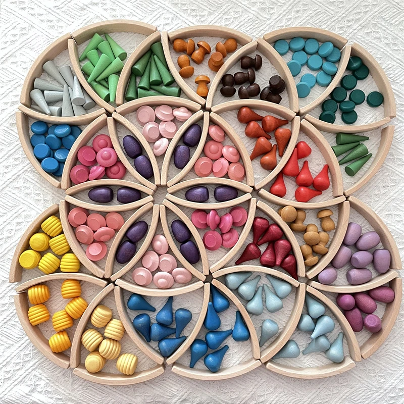 Montessori Mandala Blocks Loose Parts Baby Pretend Play Scenes Toys Color Sorting Counting Educational Wooden Toys for Children