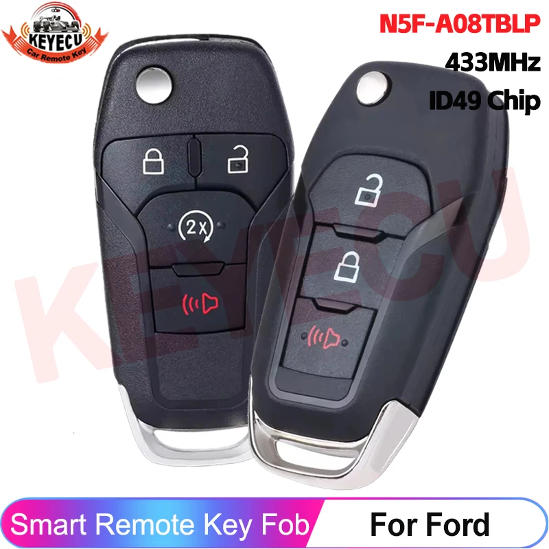 

KEYECU Smart 433MHz ID49 Chip For Ford F-150 F-250 F150 F250 2023 2024 FCC ID: N5F-A08TBLP Flip Car Remote Key P/N: 164-R8334