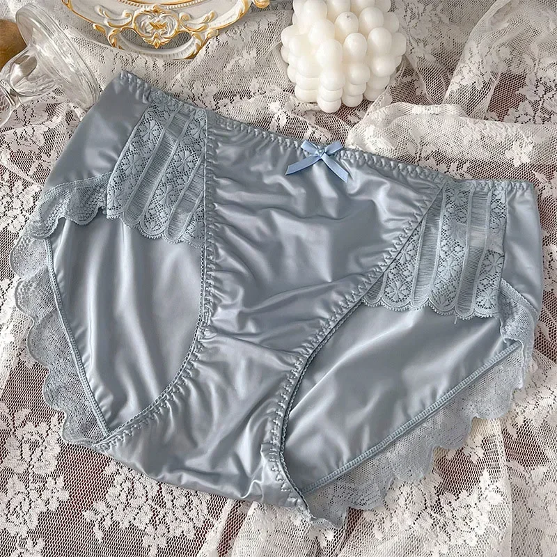 French Retro High-rise Underwear High Quality Ice Silk Panties Women Seamless Briefs Female Underpant Comfy Ultra-thin Underwear