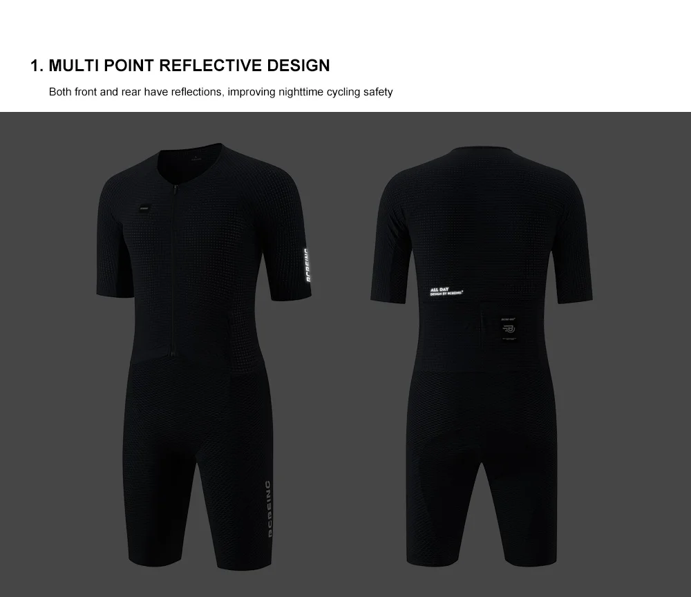 BCBE-ING Herren Aero Radsport-Skinsuit Sommer Kurzarm-Radanzug Leichter Atmungsaktiver Trainingsanzug mit YKK-Reißverschluss – Detail 4