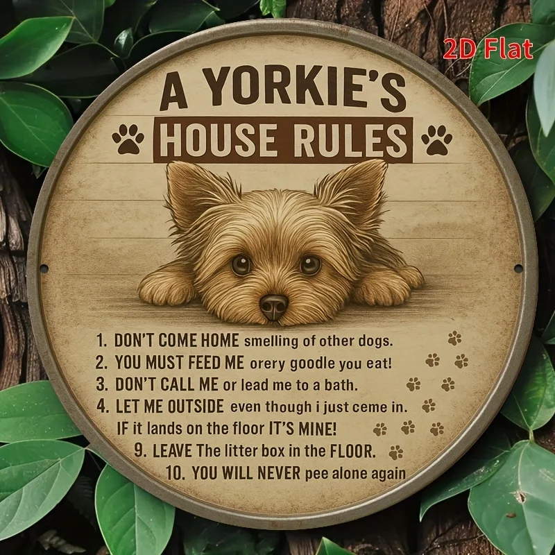 1pc Humorous Yorkie's House Rules Aluminum Wall Sign - 8x8 Inch Retro Metal Plaque with Cute Yorkshire Terrier Art, No Electrici
