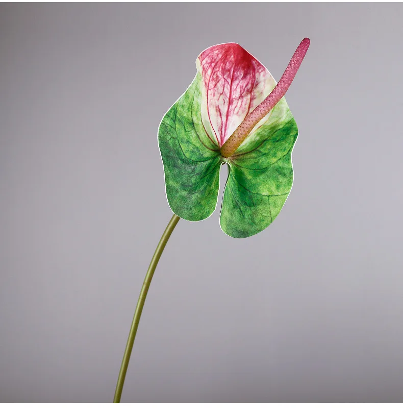 6/10 Stück künstliche große Anthurien, PU, echte Haptik, künstliche Blumen, weiß-grüne Anthurien, Simulationsblumen, Einkaufszentrum-Dekoration – Detail 15