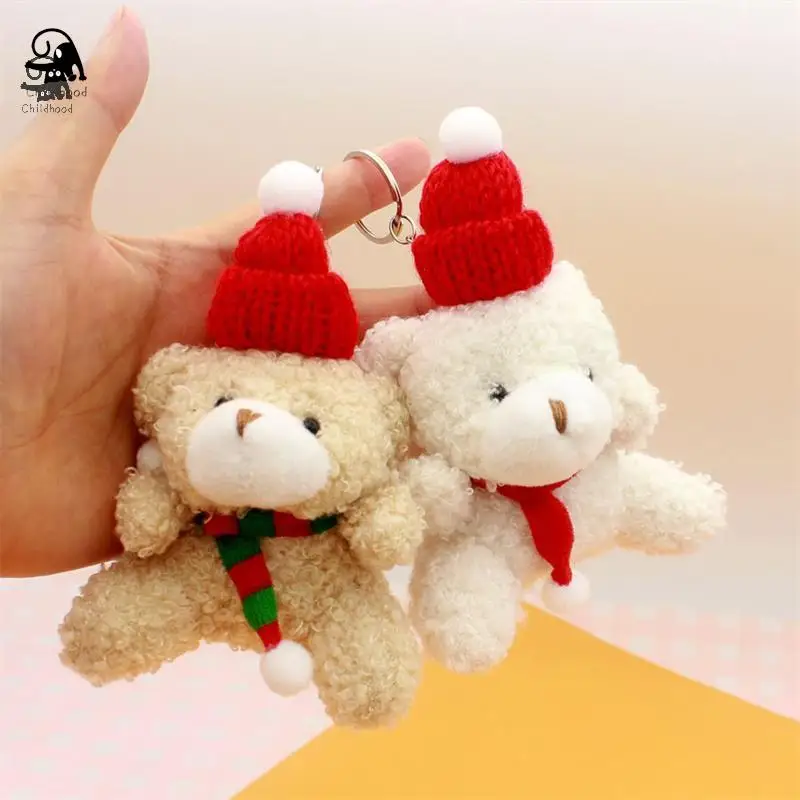 Cartoon Christmas Bear Plush Doll Keychains Plush Bear Toys Backpack Bag Pendant Girl Car Keychain Christmas Gift