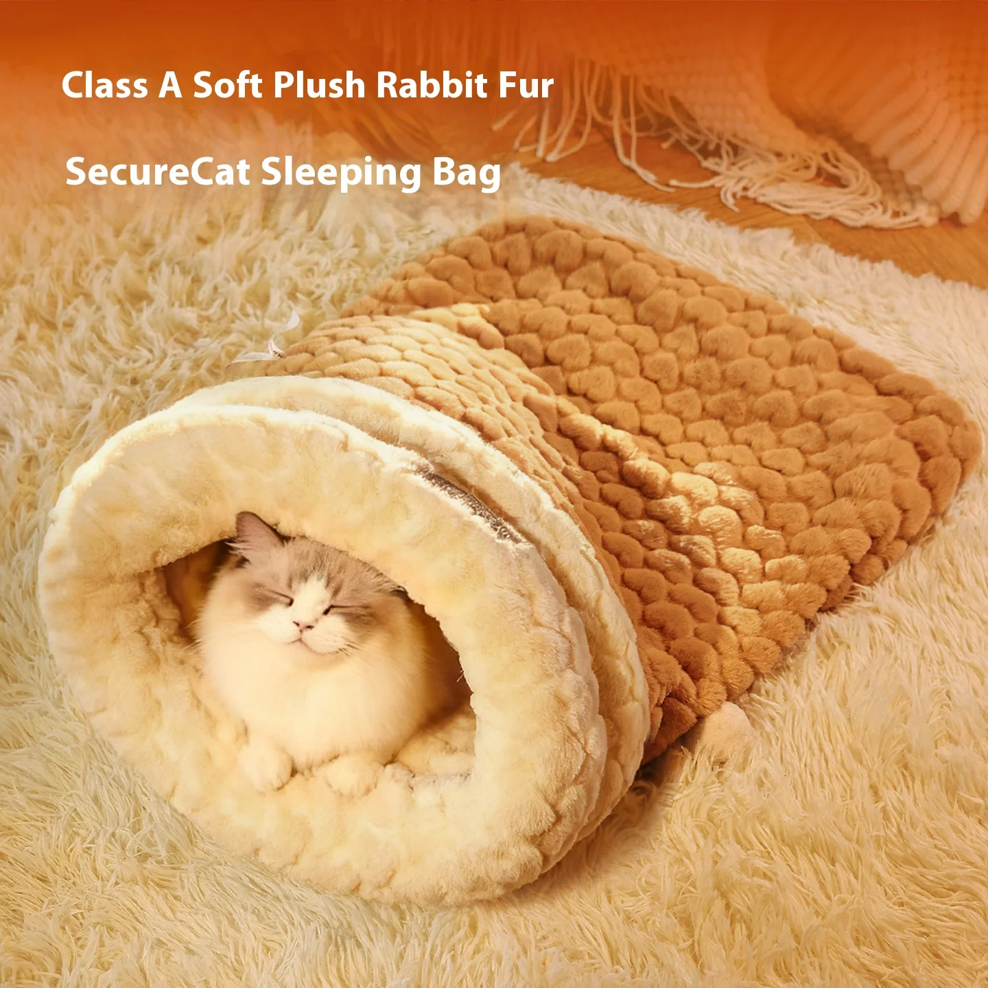 Geschlossenes Katzenbett mit Tunneleingang – selbsterwärmender Plüsch-Kaninchenfell-Schlafsack für den Winter, sicheres Versteck für Haustiere