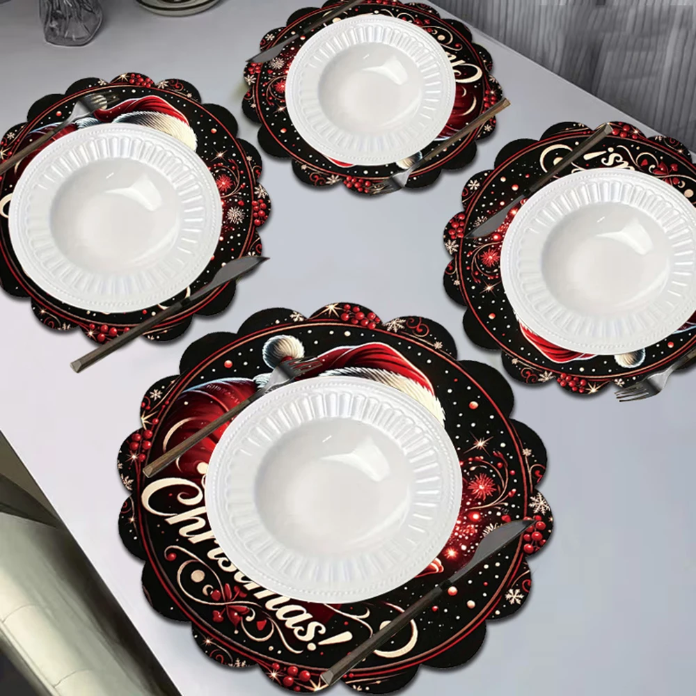 Santa Claus Christmas Placemat Snowflake Retro Xmas Table Mat Winter Festive Holiday Dining Table Decor Home Decor For Christmas
