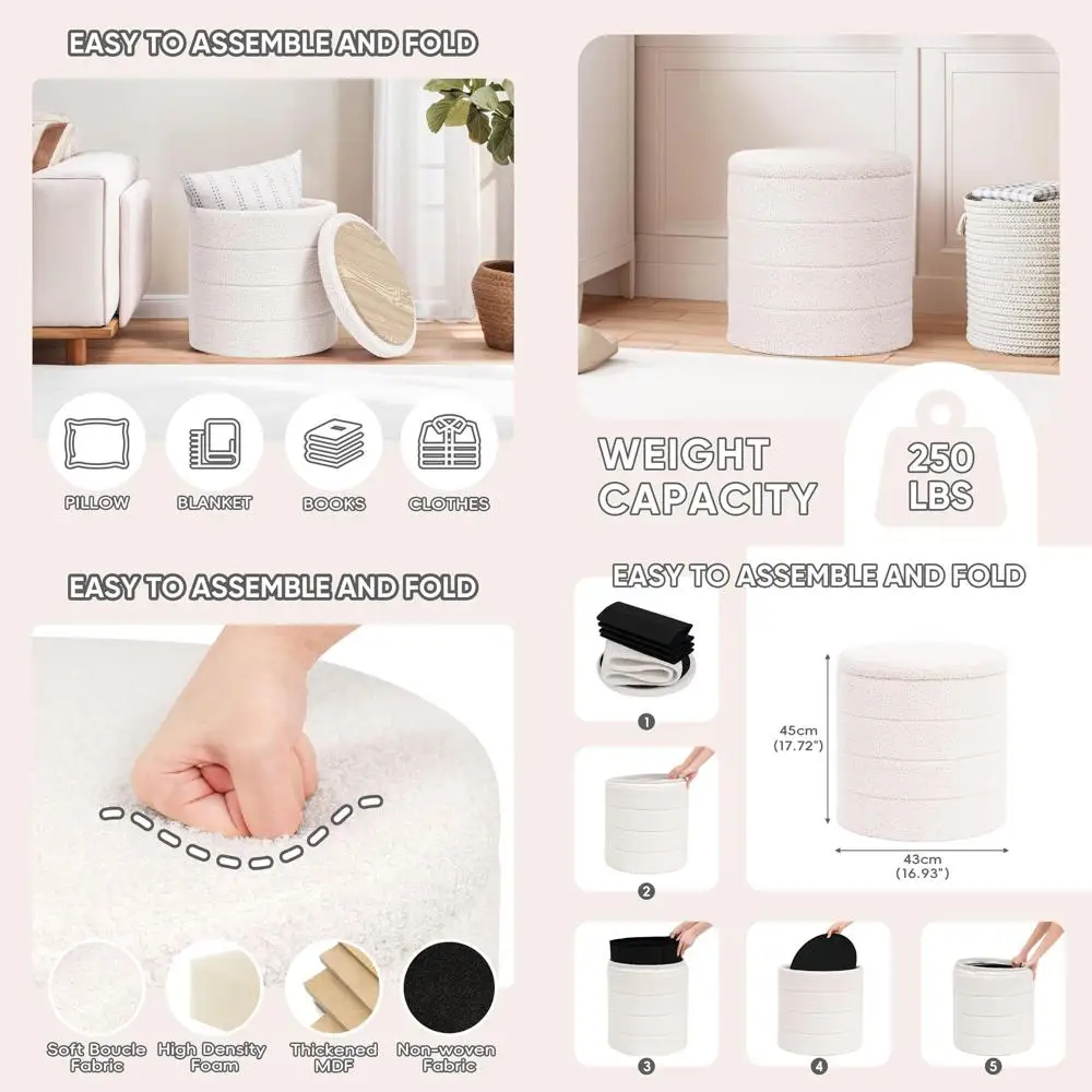 

Бархатный пуф-органайзер с подносом, складная подставка для ног для гостиной, спальни, общежития - белый