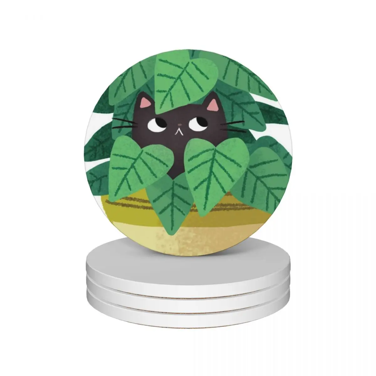 

Black Cat In planter Ceramic Coasters (Set of 4) cup pads for coffee cups flower Coasters