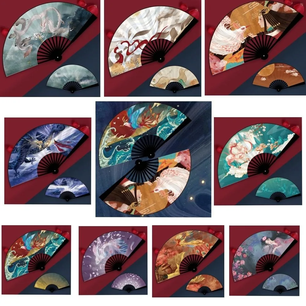 Taffeta Folding Fan ABS Plastic Handle Vintage Bamboo Fan Chinese Style Foldable Hand Fan