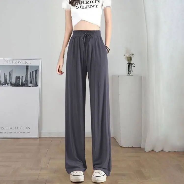 Black Wide Leg Pants Women's Summer Thin Ice Silk Slim High Waist Drape Straight Casual Loose Mosquito Proof Pants