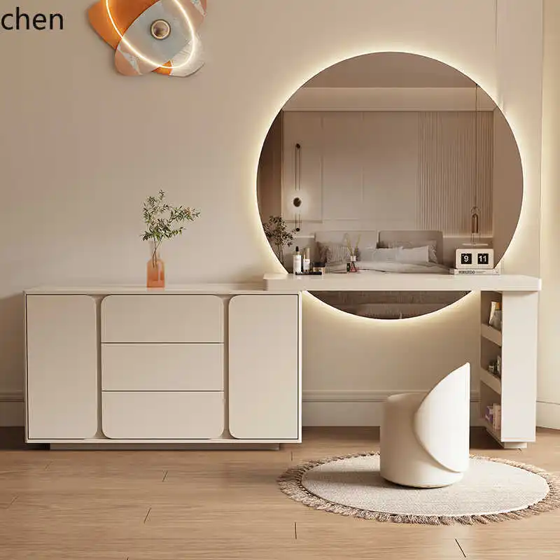 HXL Dressing Table Bedroom Bedside TV Cabinet Cream Style Storage Mirror Makeup Desk