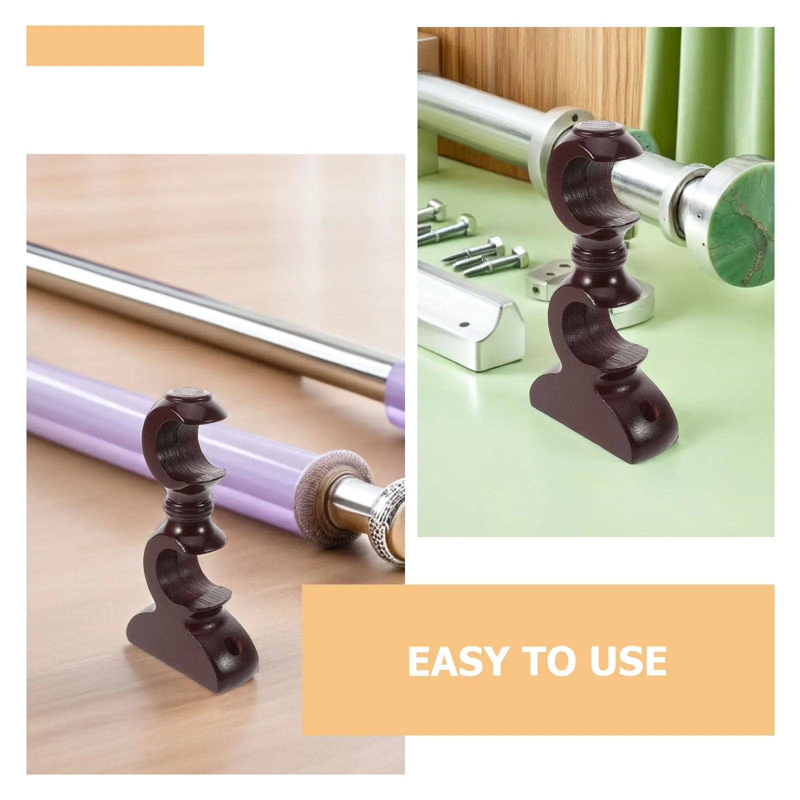2Pcs Wood Drapery Rod Brackets Double Curtain Support Bracket Roman Pole Fixed Base Natural Wood Wall Mount Hardware for 28Mm