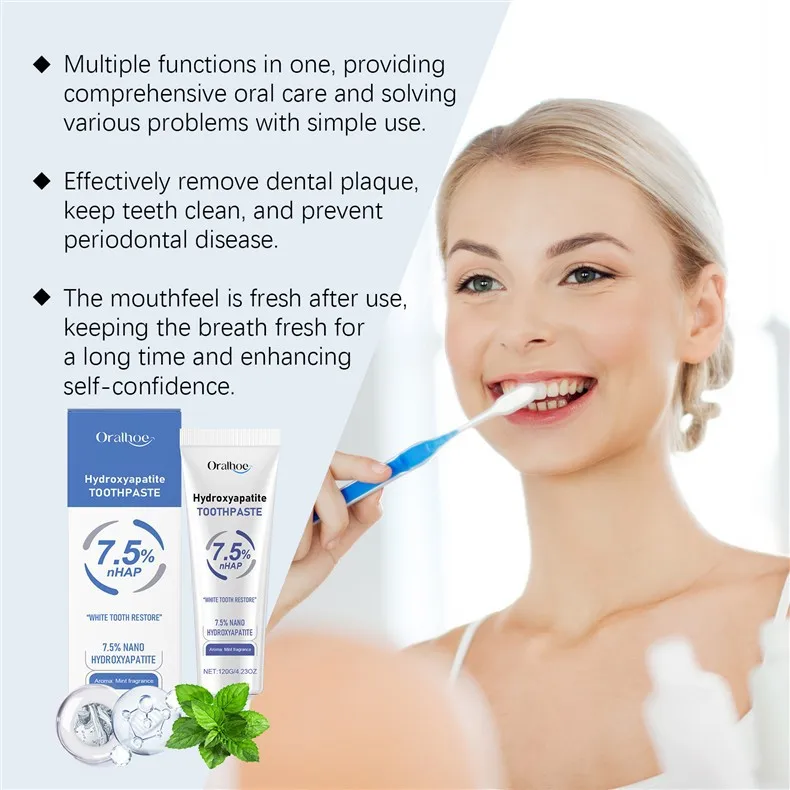 7.5% Hydroxyapatite Toothpaste for Enamel Protection, Formula with Gentle Mint, for Sensitive Teeth, Long-Lasting Fresh Breath