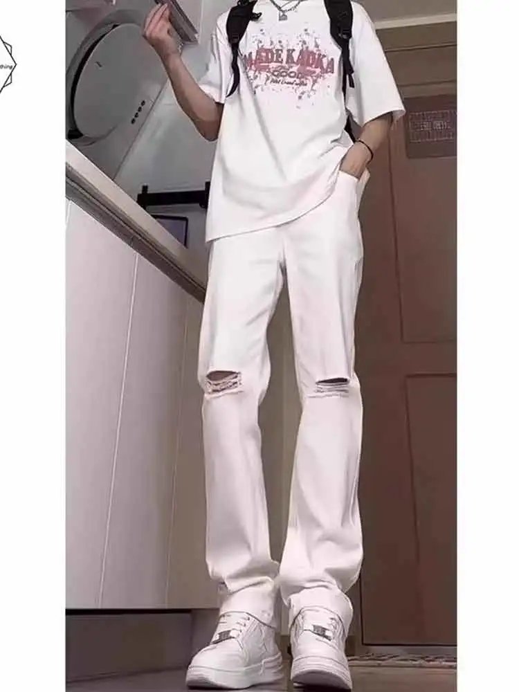 

Мужские джинсы Cleanfit Slim Fit с рваными элементами, летние, модные, брендовые, узкие, повседневные, прямые, длинные, белые, прямые джинсы-трубы