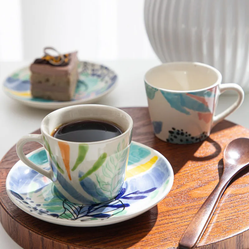 Nordic Hand-painted Underglaze Ceramic Coffee Cup Plate Tableware Kitchen Dining Table Hotel Dessert Plate Milk Cup Decoration