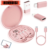 60W Multi Type-C To USB C To Micro USB To Lighting Fast Charging Phone Cable Kit for IPhone 16 15 14 Pro Data Cable Storage Box