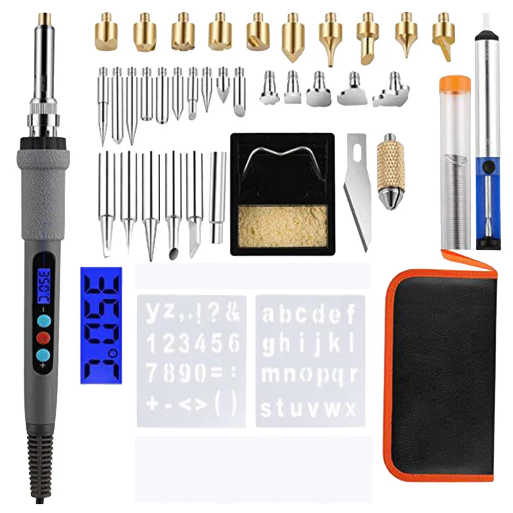 

41pcs Burning Kit Lcd Temperature Display Fast Heating Soldering Iron Set For Engraving On Wood Cork Crafting