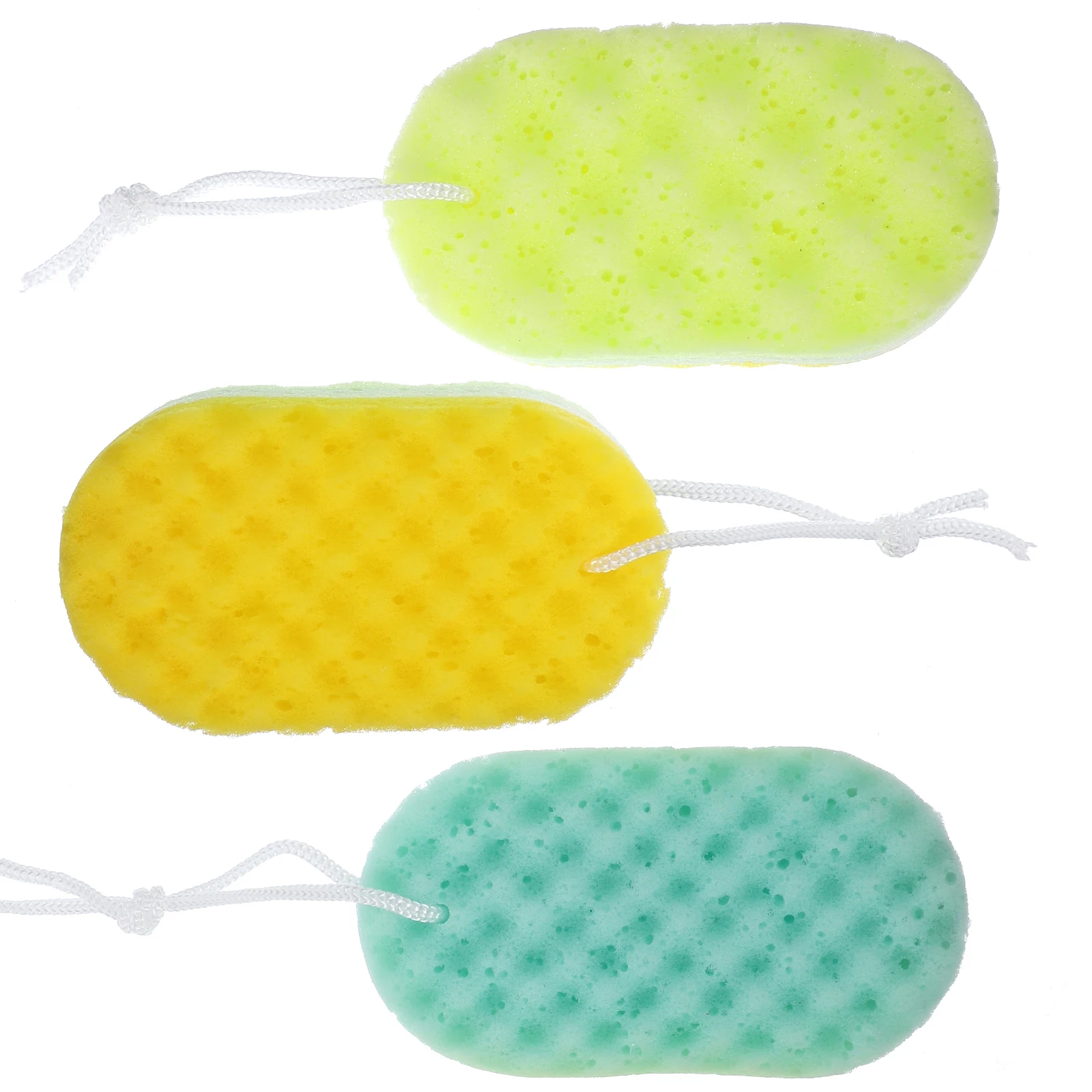 

3Pcs Bathing Sponge Body Scrubbers Natural Exfoliating Shower Tool with Hanging Rope for Men Women Shower Sponge