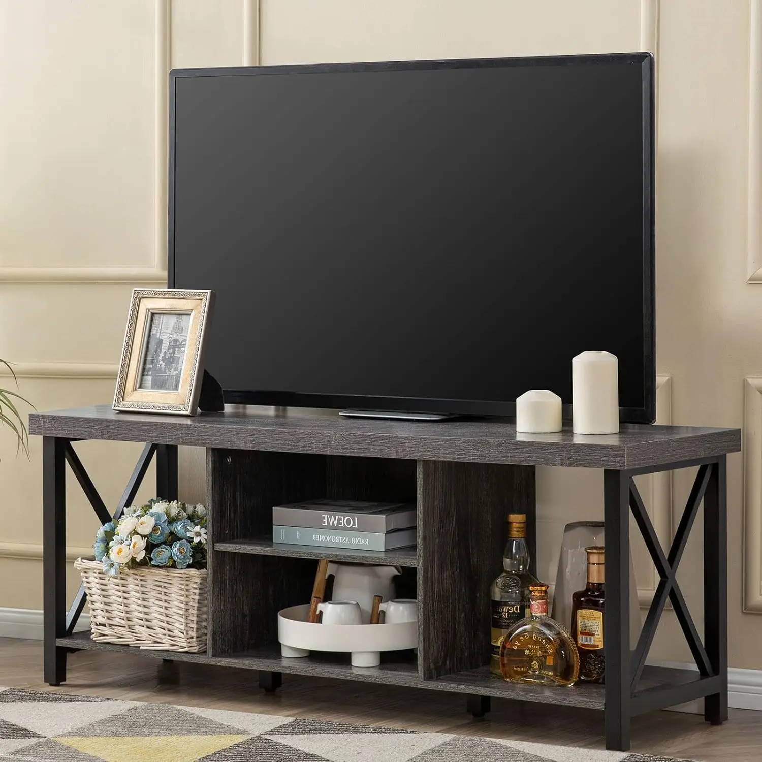 

GAZHOME TV Stand for TV up to 55 Inches, TV Cabinet with Open Storage, TV Console Unit with Shelving for Living Room, Entertainm