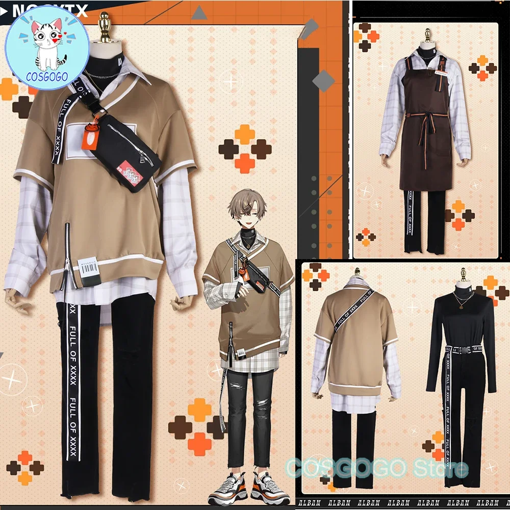 COSGOGO Vtuber Cosplay Alban Knox Cosplay Costume Sweater Shirt Pants Apron Bag Necklace Halloween New Suit Outfits Game