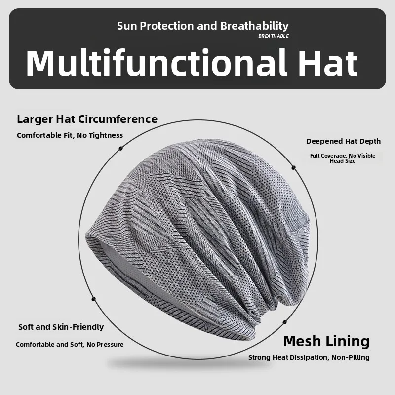 Summer Men's Thin No Pressure Sensation Head Cover Sleep Cap Bucket Hat Air Conditioning Anti-UV Bald Cap Foldable Hat