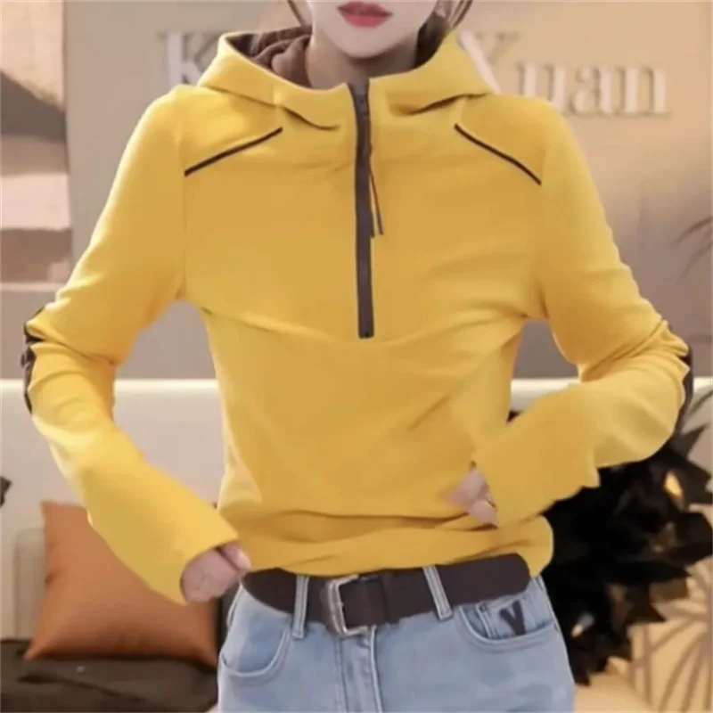 نصف البريدي الشباب التي شيرت المرأة مقنعين تيز كم طويل كولوربلوك التي شيرت قاعدة الشارع الشهير البلوز تي شيرت السيدات تي شيرت