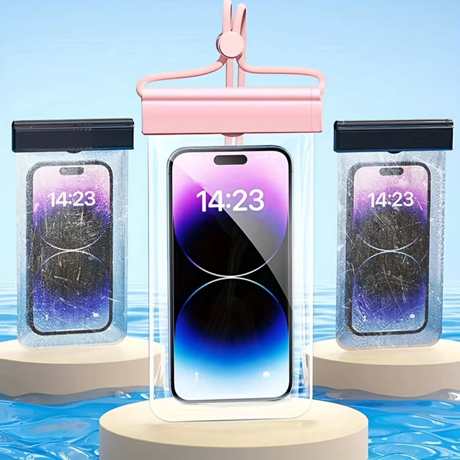 

3-Pack Waterproof Phone Pouch with Lanyard - Durable ABS Underwater Dry Bag Cases for 15, 14, 13 Pro Max, & More, -Sensitive