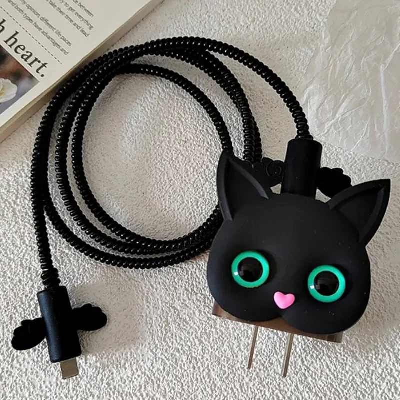 Case For Apple iPhone ios Charger 18/20W Power Adapter Protector Cable Winder Kit Cute 3D Cat Charging Head Protective Sleeve