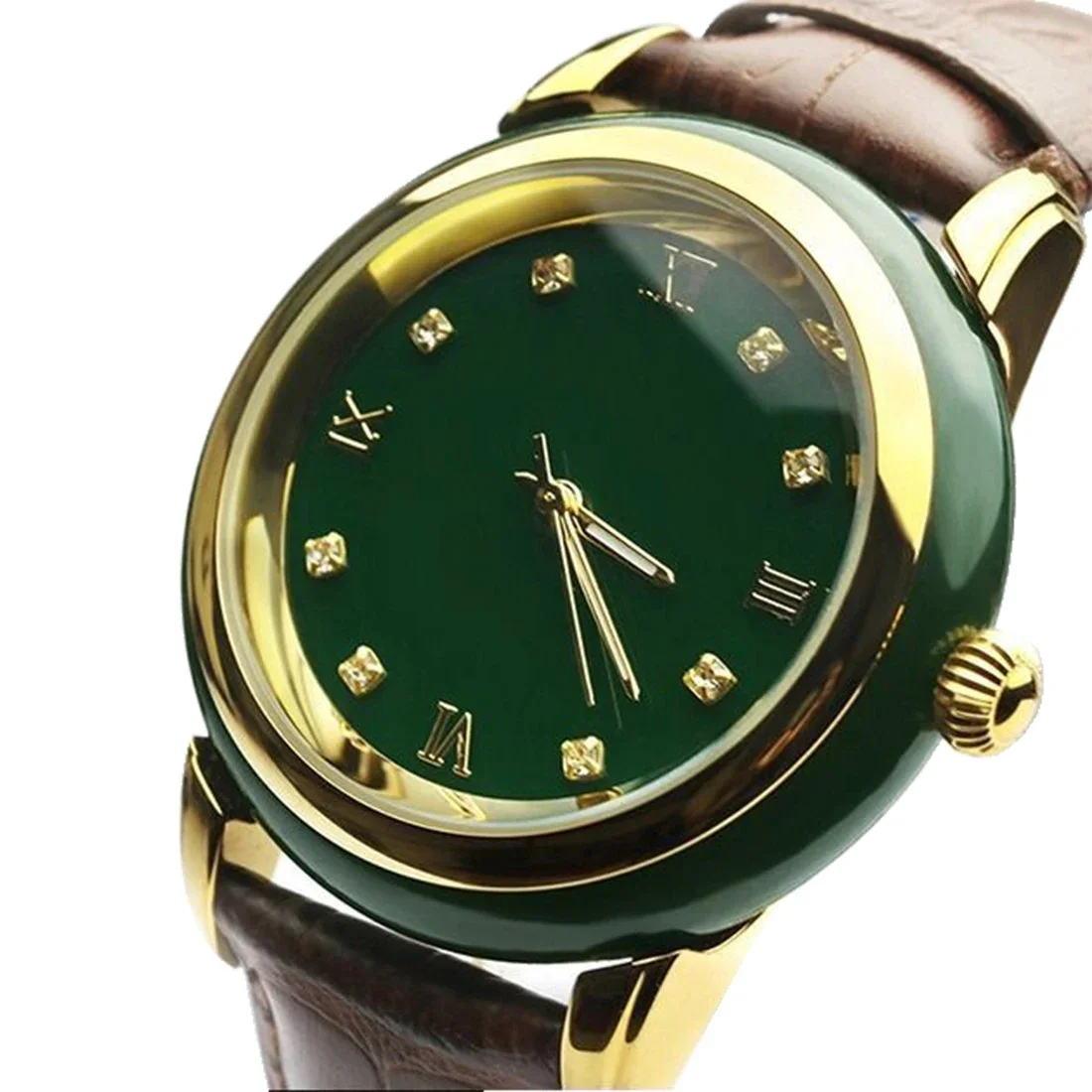 Vintage Green Jade Watch Diamond Inlay Quartz Wristwatch Couple Clock Male Female Luxury Gold 12 Zodiac Carving Dragon Watches